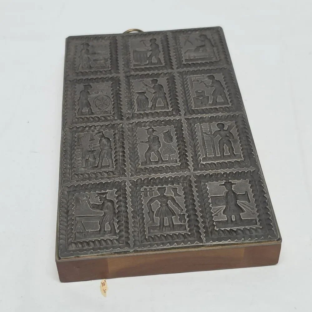 Old Springerle Cookie Biscuit Metal Stamp Mold - 12 Medieval Guildsmen Folk Art